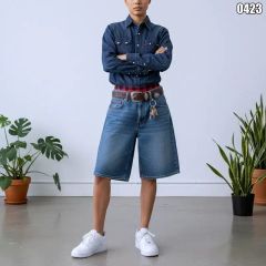 トラディショナルウェザーウェア TWW ビッグシャツ バンドカラー 青 S 