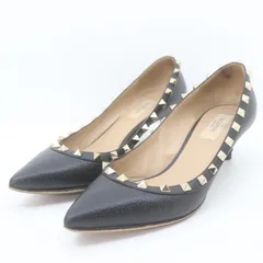 ITY1PNP5XIUO VALENTINO GARAVANI ヴァレンティノ ガラヴァーニ ロックスタッズ パンプス ヒール ポインテッドトゥ ブラック 黒 レディース サイズ 37 1/2のサムネイル