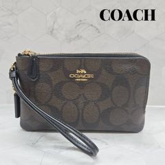 極美品)大人気、コーチ、ダブルジップ、ポーチ、人気色、オールレザー 