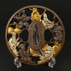 刀鍔 七福神の図 鍔立付 XG73 鍔 銅地 細工 金銀メッキ 日本刀装具