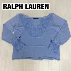 RALPH LAUREN ラルフローレン レース 長袖カットソー トップス M ブルー 青 インパクト21 着丈51cm 肩幅46cm 身幅(脇下)53cm 袖丈58.5cm【古着】のサムネイル