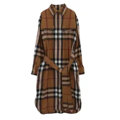 BURBERRY LONDON バーバリー ロンドン 8046712 Astride Check Wool Shirtdress ノバチェック ウール ベルテッド ワンピース ドレス ブラウン系 マルチカラー系 36【美品】【中古】