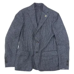 LARDINI ラルディーニ IG940AV イタリア製 ブートニエール付き 千鳥格子柄 ウール 2B テーラードジャケット ブルー ネイビー系 44【極上美品】【中古】