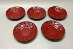漆塗り 伝統工芸品 鎌倉彫 菊割文様茶托 5枚セット - メルカリ