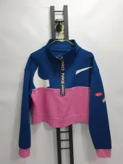 ナイキ プロ ハーフジップ クロップド Tシャツ アイコンクラッシュ ピンク ネイビー L