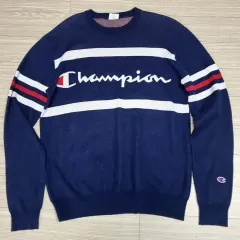 日本製 ヴィンテージ Champion ネイビー ストライプ ニット セーター(95-100)のサムネイル