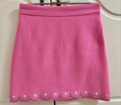 ミュウミュウ ロングスカート ハートプリントレーストリム 超美品正規 