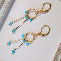 14KGF T字ピアス＋キングマンターコイズのキャッチ - メルカリ