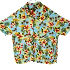 CHM GEORGE アロハシャツ 3XL メンズ レディース ユニセックス 古着 レーヨン ハワイアンシャツ 総柄 花柄 ヤシの木 ビッグサイズ 水色 半袖