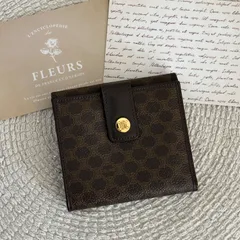 【極美品】セリーヌ 二つ折り 財布 ミニ財布 レディース メンズ マカダム ブラウン ベージュ PVC×レザー Celine Vintage Short Wallet Monogram Brown 22489