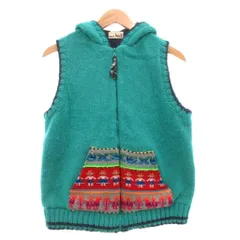 チチカカ titicaca ベスト ニット フード付き ミドル ハーフ丈 ウール F 緑 グリーン フルジップ /ML ■ECF004のサムネイル
