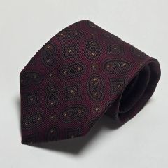 美品】ブリオーニ Brioni ボルドー ブラック 幾何学模様 ハンドメイド