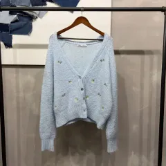 (90) ザラ ZARA レディース カジュアル フラワー刺繍 ニット カーディガン
