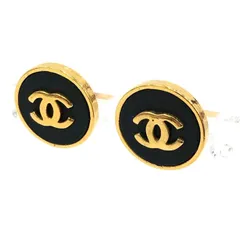 【美品】CHANEL シャネル ココマーク イヤリング 23 ヴィンテージ 黒 金