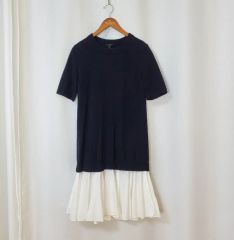 アダムエロペ】Vネック 異素材ドッキング ロング ワンピース 