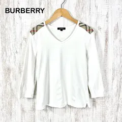 BURBERRY LONDON バーバリーロンドン ホースロゴ刺繡 ノバチェック ストレッチ 七分袖 カットソー ホワイト レディース トップス