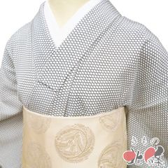 小紋 江戸小紋 着物 中古 正絹 袷 セミフォーマル 紋付 作家物 落款 万筋 紺色 薄灰色 身丈158cm 裄66cm M きもの北條 A1331-2 小紋 江戸小紋 着物 中古 正絹 袷 セミフォーマル 紋付 作家物 落款 万