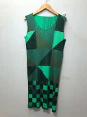 198☆PLEATS PLEASE ISSEY MIYAKE プリーツプリーズ☆ノースリーブ チュニックワンピース【3】グリーン系のサムネイル