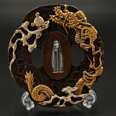 刀鍔 岩龍図 鍔立付 XG141 鍔 銅地 細工 金銀メッキ 日本刀装具 - メルカリ