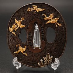 日本刀装具 刀鍔 花図 XG148 銅地 金工 細工 鍔 つば 居合用 刀剣美術