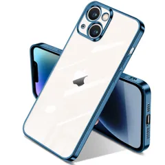 新品 yakxixi 用の iPhone13 mini ケース クリア 透明 アイフォン13mini カバー 耐衝撃 TPU 素材 メッキ枠 薄型 軽量 メッキ加工 人気 ソフト (ブルー)