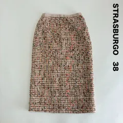 STRASBURGO ストラスブルゴ☆ピンク系カラフルツイードミモレスカート 38 膝丈のサムネイル