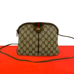 極 美品 GUCCI グッチ オールドグッチ ヴィンテージ シェリーライン GG ロゴ 金具 レザー ショルダーバッグ ポシェット ブラウン 40561