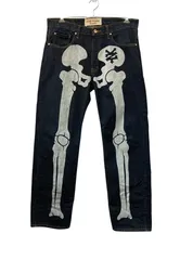 ZOO YORK ズーヨーク ボーンプリント デニムパンツ 34インチ メンズ 中古 D4のサムネイル