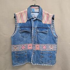 デニム、古着、リメイク、帯、獅子、刺し子、ベスト - メルカリ
