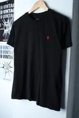 (S-M) ポロラルフローレン 半袖 Tシャツ ブラック 無地 レッドポニー-760D