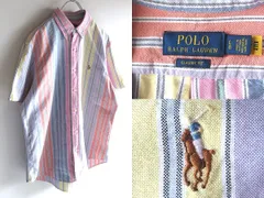 現行/QRコードタグ POLO RALPH LAUREN ラルフローレン CLASSIC FIT ロゴ刺繍 マルチストライプ オックスフォード 半袖 BDシャツ L