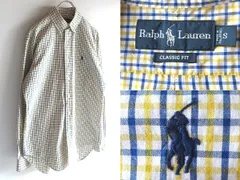 希少 00sビンテージ Ralph Lauren ラルフローレン CLASSIC FIT ポロポニーロゴ刺繍 チェックシャツ BDシャツ S 青 黄 白 RN41381 USA企画