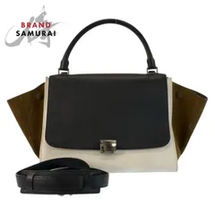 CELINE セリーヌ トラペーズ ブラック ホワイト カーキ レザー S-VP-1122 ハンドバッグ ショルダーバッグ 2way レディース 601228【中古】