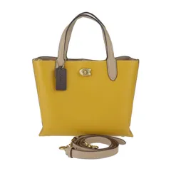 COACH コーチ ウィロウ トート 24 カラーブロック ハンドバッグ C8561 ポリッシュド ペブル レザー イエロー系 ベージュ系 ゴールド金具  2WAY ショルダーバッグ ターンロック 
