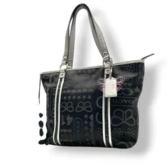 美品 コーチ COACH トートバッグ ワンショルダー シグネチャー キャンバス レザー ブラック 黒 グレー エレガント クラシック カジュアル ビジネス お出かけ 普段使い 通勤 通学 トラベル 旅行 A4収納可 レディース 自立可 肩掛け 鞄 s86