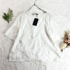パドカレ☆ リネン リーフ刺繍 ブラウス シャツ 半袖 エンブロイダリー