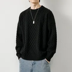 新品 セーター ニット  メンズ クルーネック ケーブル編み 長袖 ユニセックス ストレッチ ニットセーター 厚手 秋服 冬服 カジュアル 無地 柔らかい ゆったり メンズセーター #iarjb