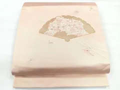 平和屋着物◎太鼓柄袋帯　総刺繍　檜扇花文　金糸　正絹　逸品　CABG1416nb