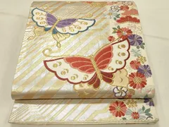 平和屋着物◎六通柄袋帯　唐織　花蝶文　金銀糸　正絹　逸品　DABE3923qpのサムネイル