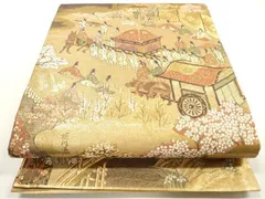 平和屋着物◎六通柄袋帯　人物風景文　金糸　正絹　逸品　DABF5212xgのサムネイル