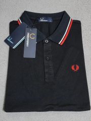 FRED PERRY 英国製 ポロシャツ 月桂樹 刺繍 ライン 半袖 黒 L - メルカリ