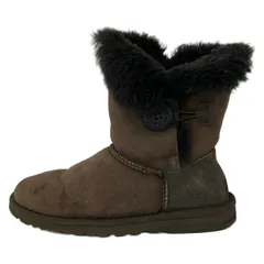 UGG(アグ) ショートブーツ 23 レディース ベイリーボタン 5803 ダークブラウン×ダークグレー ムートン