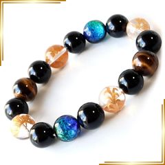 5タイガーアイ ブレスレット 五芒星 安倍晴明 陰陽師 オニキス10mm 