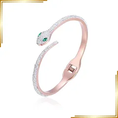 【新品】 Rockyu 蛇形 ブレスレット レディース 人気 ピンクゴールド 18k ジルコニア フリー 開け口 純チタン製ブレスレット おしゃれ 奥さん 恋人 ファッションアクセサリー (ピンクゴールド)