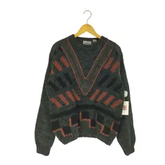 ユーズドフルギ USED古着 {{TRADER BAY}} レザー切り替え アクリル ニット メンズ import：M 