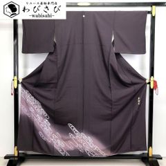付下げ 金彩友禅 京金彩 華陽 斜め渦模様 濃紫色 K-4648 付下げ 金彩友禅 京金彩 華陽 斜め渦模様 濃紫色 K-4648 - メルカリ