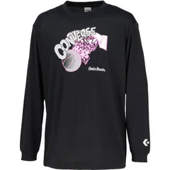 コンバース CONVERSE  プリントロングスリーブシャツ バスケットボール Ｔシャツ 半袖Ｔシャツメンズ （cb252365l-1911）、ブラック×ホワイト