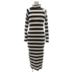 ザラ ZARA 美品 ワンピース ニット M 白 ホワイト 黒 ブラック ボーダー柄 タートルネック リブ編み ロング マキシ丈 長袖 /KB ■GY74