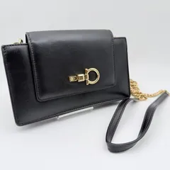 Salvatore Ferragamo（サルヴァトーレ・フェラガモ）ガンチーニ チェーンウォレット ショルダーバッグ ブラック レザー ゴールド レディース イタリア製【中古】