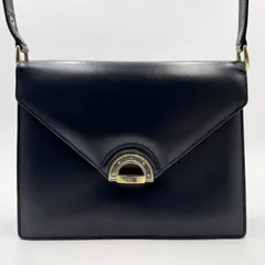 CELINE（セリーヌ）ヴィンテージ レザー ショルダーバッグ ネイビー ゴールドトーン金具 フラップ レディース イタリア製